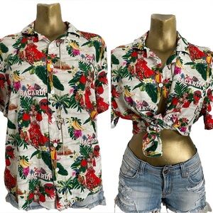 Vintage Y2K BACARDI RUM Tropical Hawaiian Resort Cruise SHIRT Mens Size Large